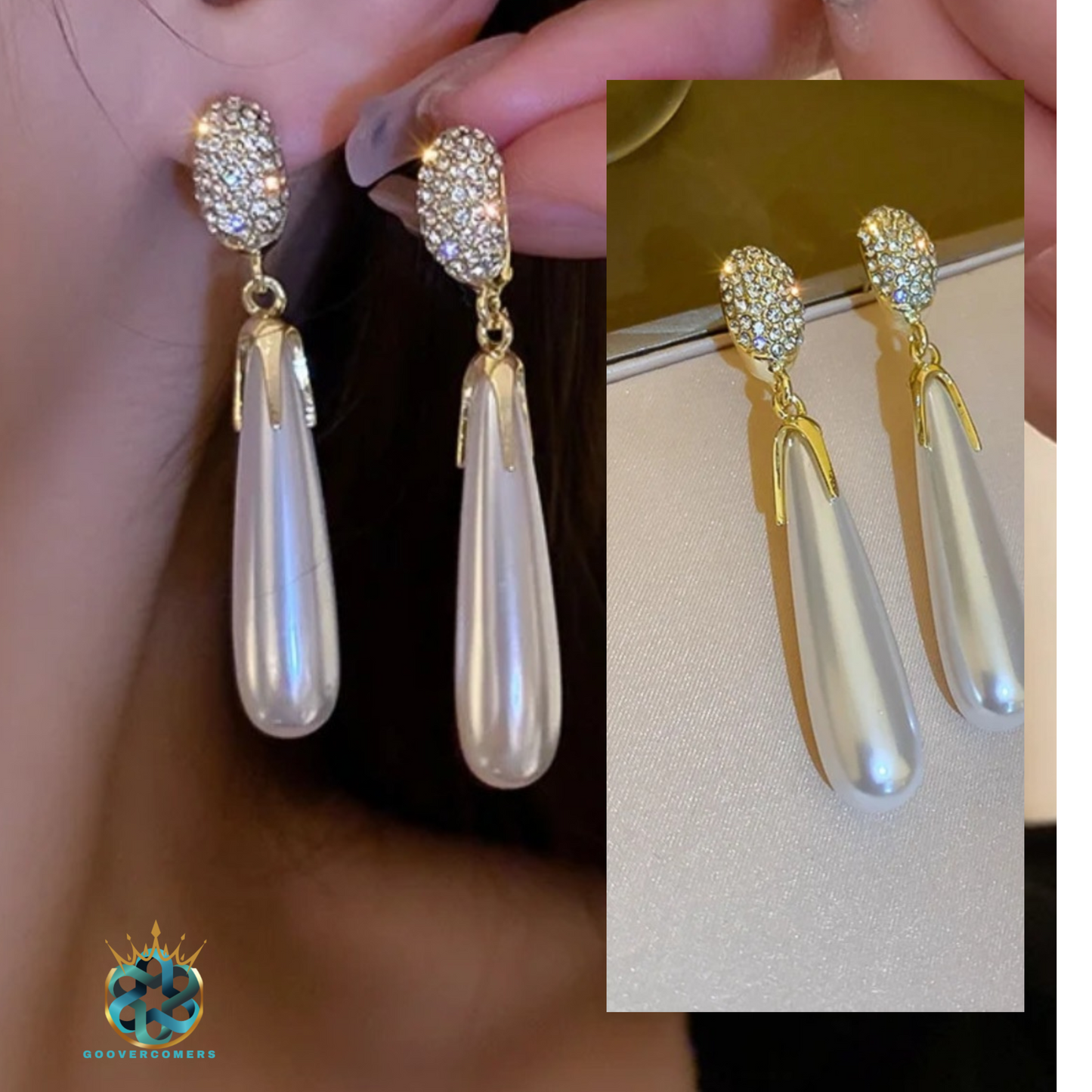 Drop long pearl earrings