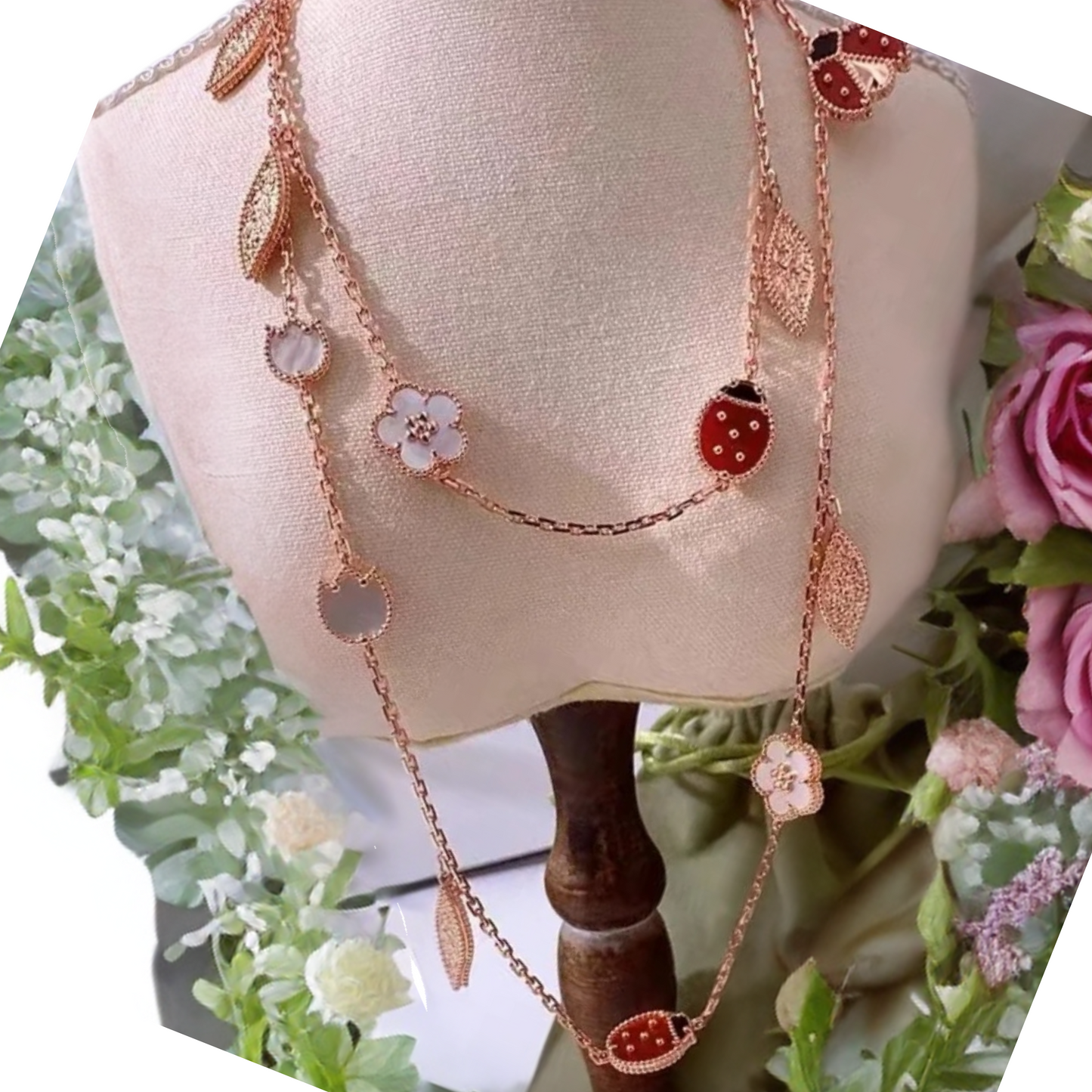 Rose gold Lady bug necklace