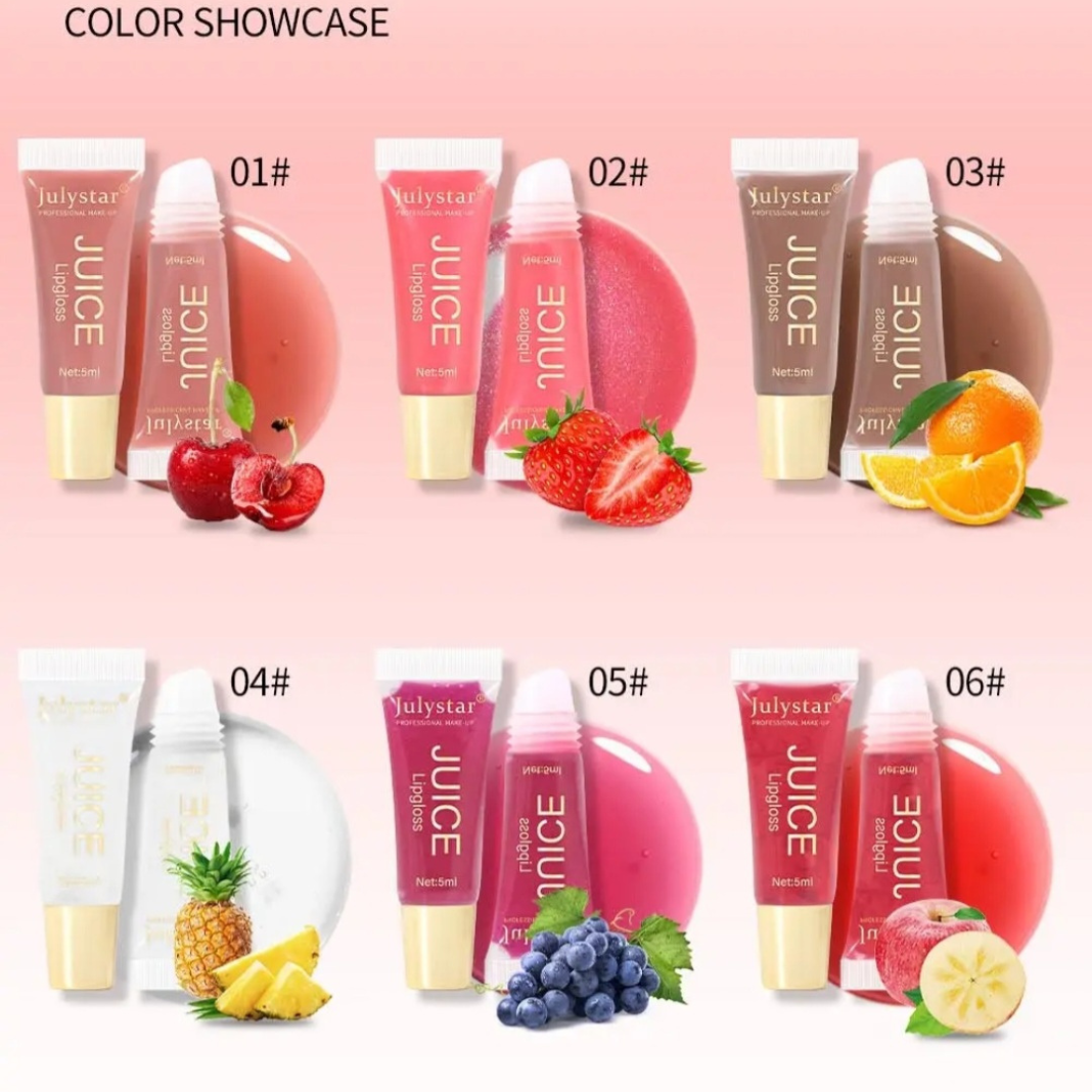 Fruity juice Flavor Moisturizing Lip Gloss, Lasting glossy mirror(5pcs/set/12pcs lipliner), 5 Counts, Winter Gift,Glossy Lip Shape