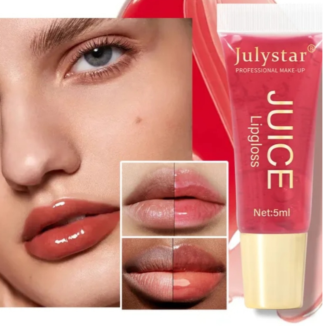 Fruity juice Flavor Moisturizing Lip Gloss, Lasting glossy mirror(5pcs/set/12pcs lipliner), 5 Counts, Winter Gift,Glossy Lip Shape