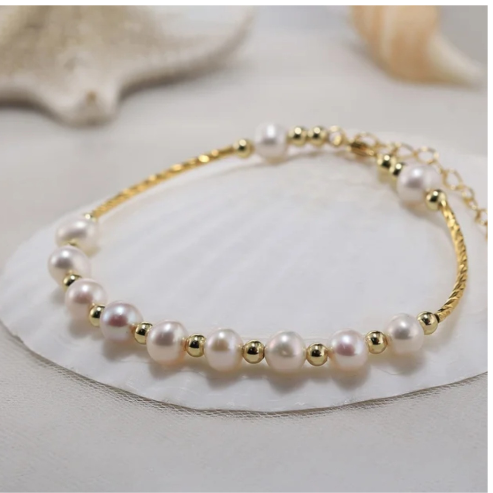 Minimalist pearl 925 sterling silver bracelet